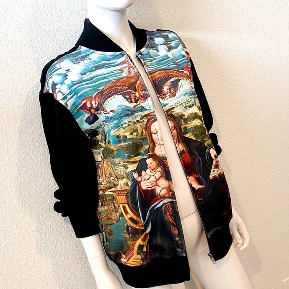 Renaissance Print Fleece Bomber Jacket - Picture 8 of 11